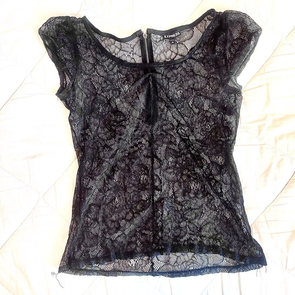 Express Sheer Black Lace Blouse